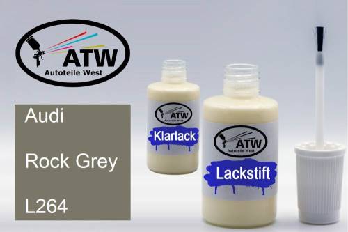 Audi, Rock Grey, L264: 20ml Lackstift + 20ml Klarlack - Set, von ATW Autoteile West.